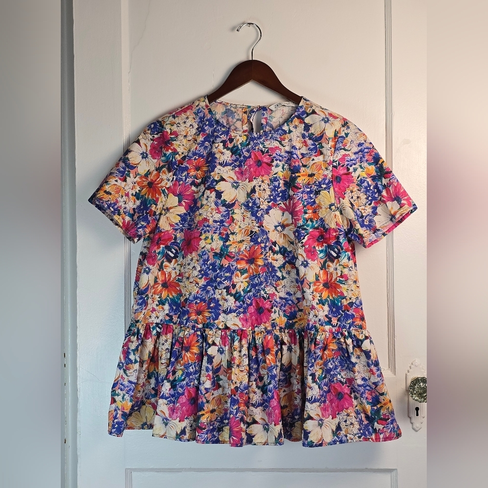 Zara Peplum Cottagecore Floral Blouse M